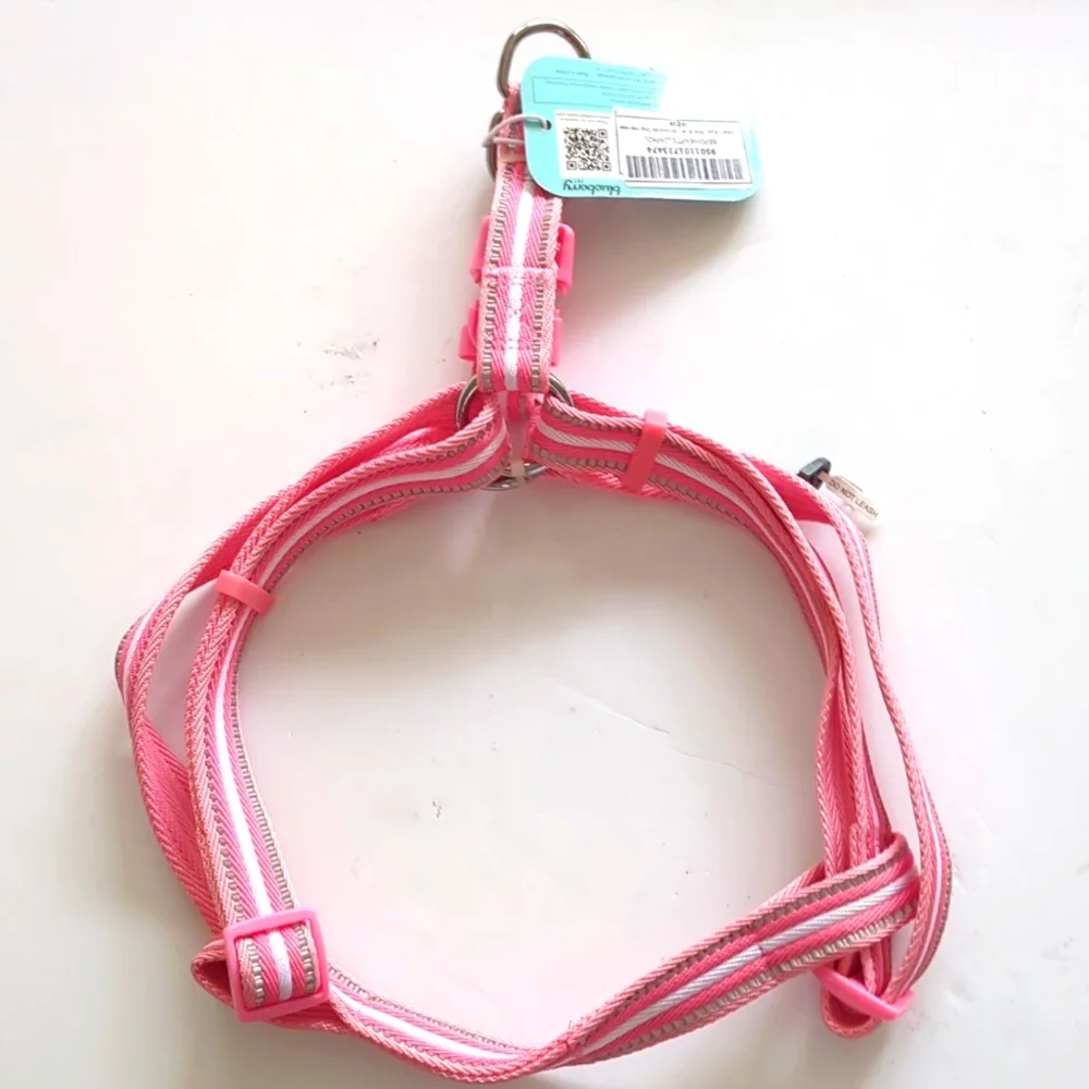 NWT Blueberry Pink & White Striped Reflective Dog Harness Size Large